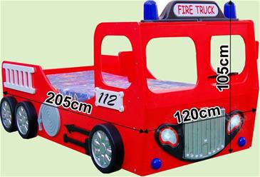 Brandbil Træ Børneseng med LED Lys/Madras-3