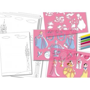 Disney Prinsesse Tegneskabelon sæt m/blyanter m.v.  til børn-2