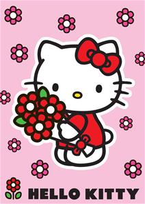 Hello Kitty m/rød blomst Tæppe Design 18 - 95 x 133 cm