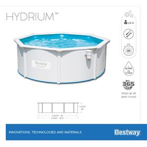 Bestway Hydrium 360 x 120 cm stål pool m/sandfilter, stige mv-7