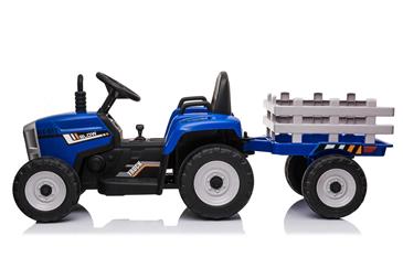 EL Traktor med anhænger Blå 12V m/2.4G, Lædersæde, Gummihjul-2