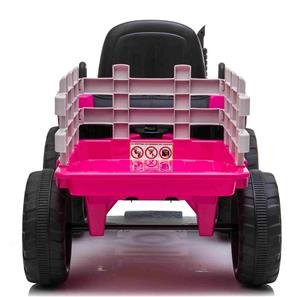 EL Traktor med anhænger Pink 12V m/2.4G, Lædersæde, Gummihjul-5
