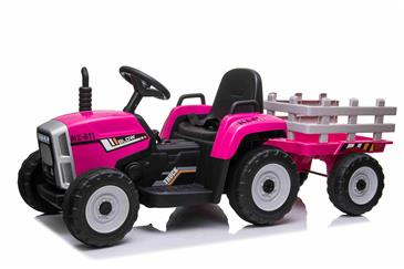 EL Traktor med anhænger Pink 12V m/2.4G, Lædersæde, Gummihjul-7