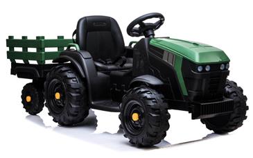 EL Traktor med anhænger til Børn 12V m/2.4G, Lædersæde, Gummihjul-7