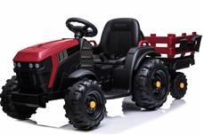 EL Traktor med anhænger til Børn 12V m/2.4G, Lædersæde, Gummihjul - Rød