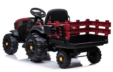 EL Traktor med anhænger til Børn 12V m/2.4G, Lædersæde, Gummihjul - Rød-3