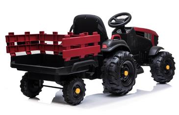 EL Traktor med anhænger til Børn 12V m/2.4G, Lædersæde, Gummihjul - Rød-5