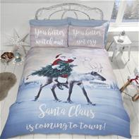 Julemanden ''Santa's Coming to Town'' sengetøj til dobbeltdyne, 200x200cm