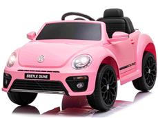 VW Beetle Dune elbil til børn 12v m/Gummihjul, 2.4G Remote, Lædersæde Pink
