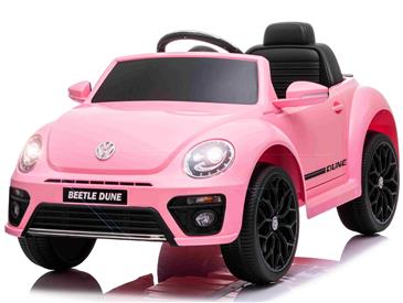 VW Beetle Dune elbil til børn 12v m/Gummihjul, 2.4G Remote, Lædersæde Pink
