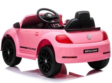 VW Beetle Dune elbil til børn 12v m/Gummihjul, 2.4G Remote, Lædersæde Pink-4