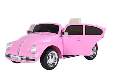 VW Beetle elbil til børn 12v m/Gummihjul + 2.4G + Lædersæde, Pink-3