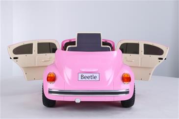 VW Beetle elbil til børn 12v m/Gummihjul + 2.4G + Lædersæde, Pink-9