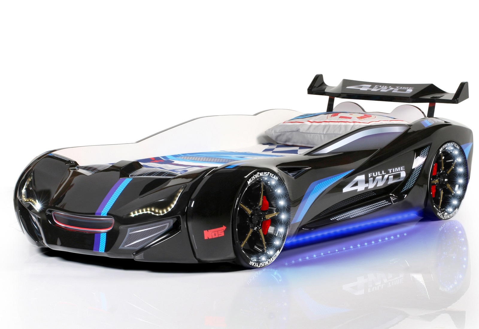 Speedy Spoiler 4WD Bilseng med LED-Lys og Lydpakke, sort
