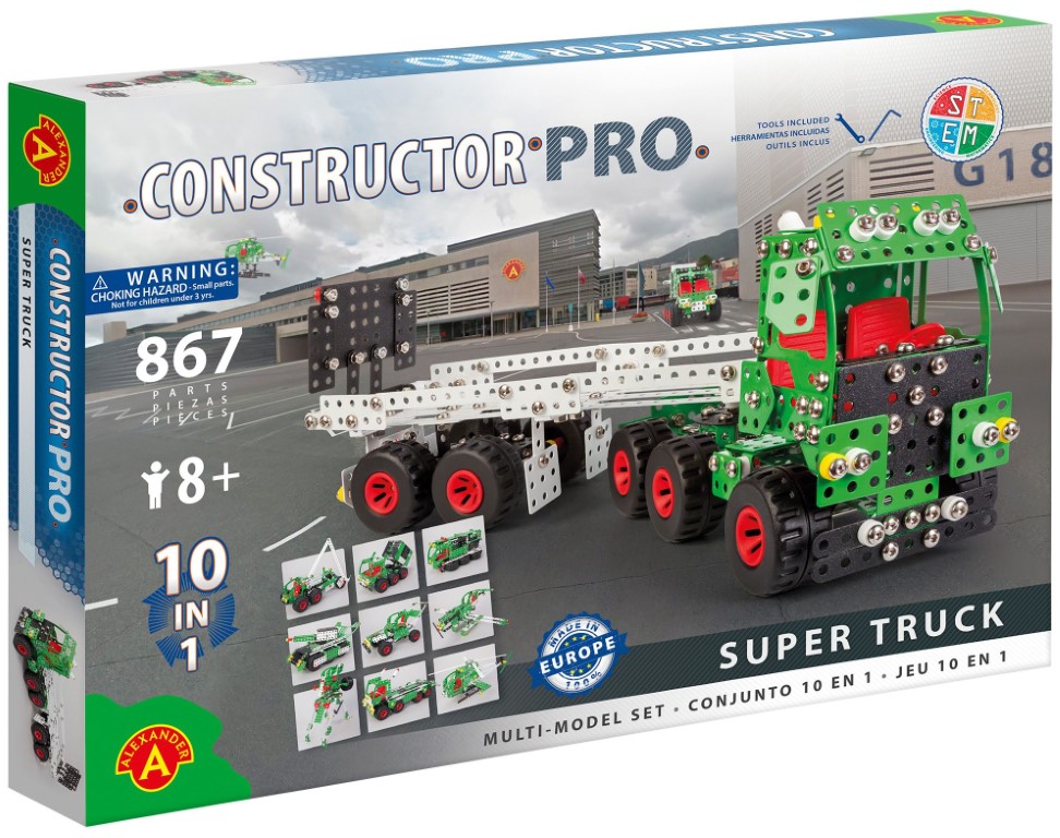 Se Constructor Pro Super Lastbil 10-i-1 Metal Konstruktionsbyggesæt hos MM Action