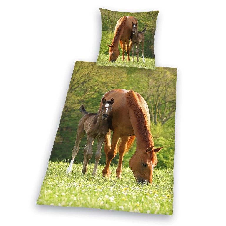 Se Heste 'Brown Horse And Pony' Sengetøj (100 Procent Bomuld) hos MM Action