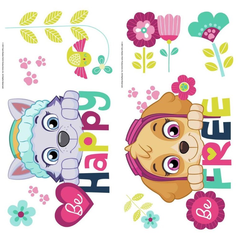 Paw Patrol Skye og Everest Be Happy Wallstickers 199 - på til levering