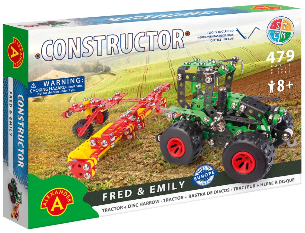 Se Traktor m/anhænger Metal Konstruktionsbyggesæt - Fred og Emily hos MM Action