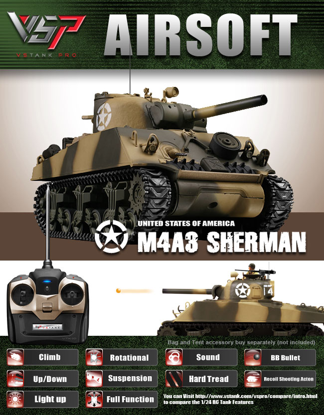 VSTank Pro Air US M4 Sherman Desert Camouflage, Airsoft (Udgået)