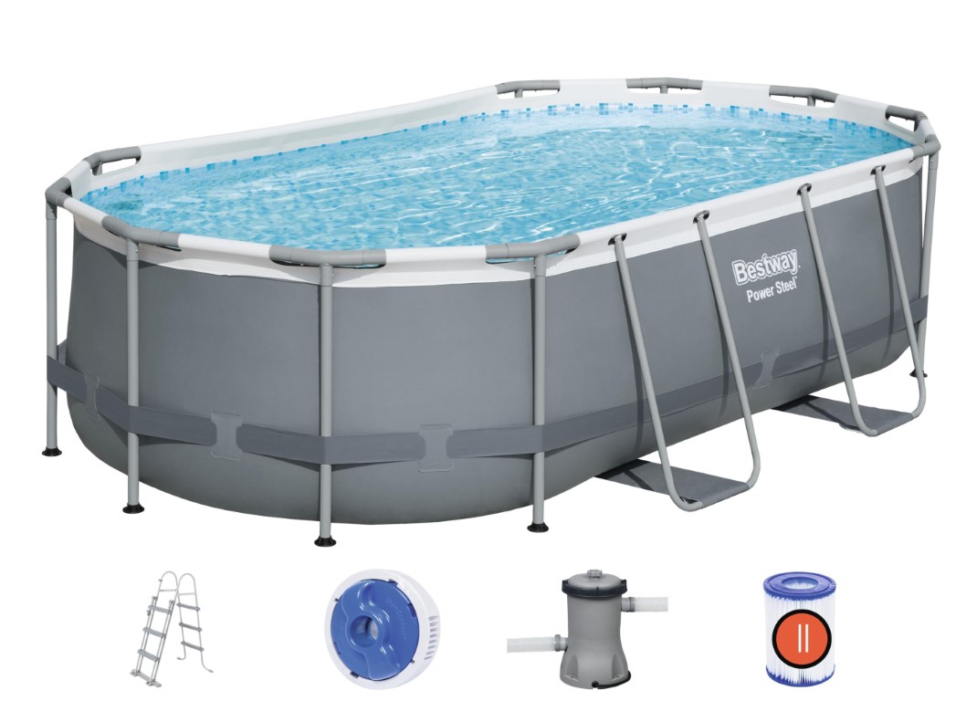 Bestway  Power Steel 427 x 250 x 84 cm Oval Pool m/stige, pumpe m.v.