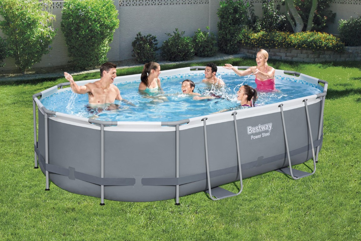 Bestway Power Steel 488 x 305 x 107 cm Oval Pool m/pumpe, stige m.v. Kr.  2.989 - på lager til omgående levering