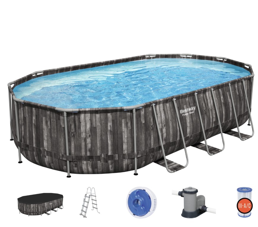 Billede af Bestway Power Steel 610 x 366 x 122 cm Oval Pool m/pumpe,stige