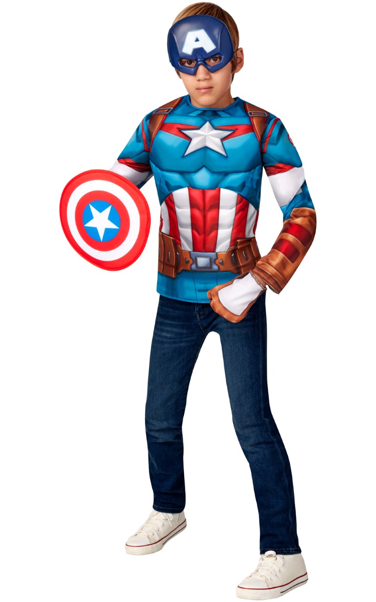 Se Captain America Deluxe Top udklædningssæt, 8-10 år hos MM Action