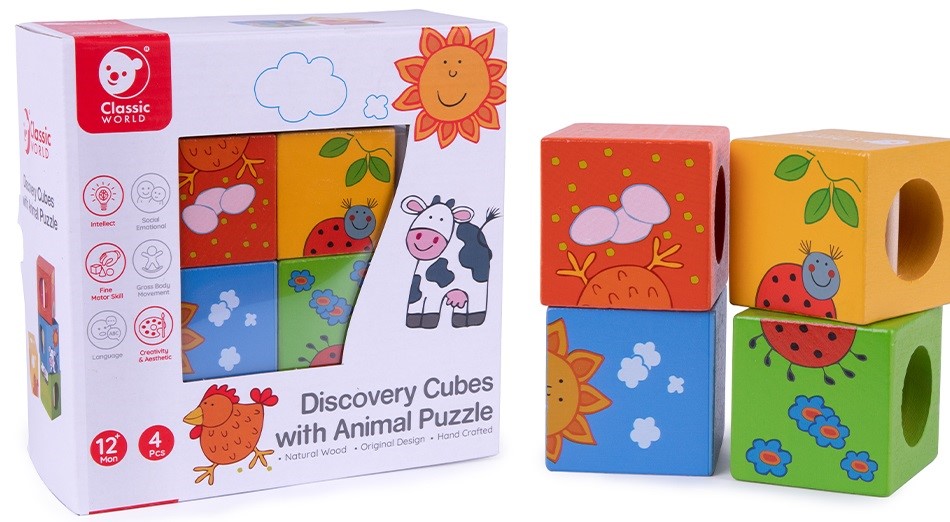 Classic World Discovery Cubes med dyrepuslespil (fra 12 M)