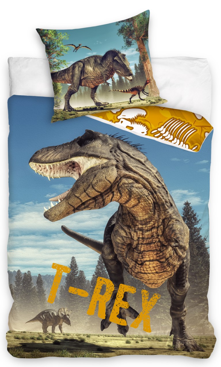 Se Dinosaur ''T-Rex'' Sengetøj 140 X 200, 100 Procent Bomuld hos MM Action