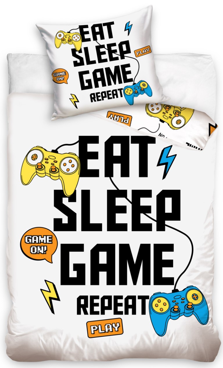 Se Eat, Sleep, Game, Repeat Gamer Sengetøj - 100 Procent Bomuld hos MM Action