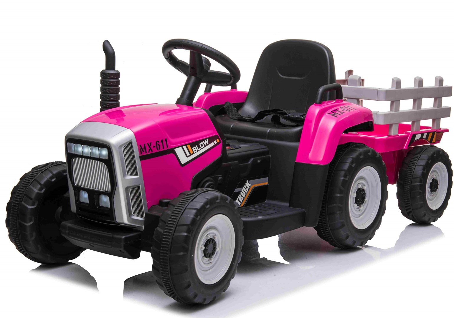 Se EL Traktor med anhænger Pink 12V m/2.4G, Lædersæde, Gummihjul hos MM Action
