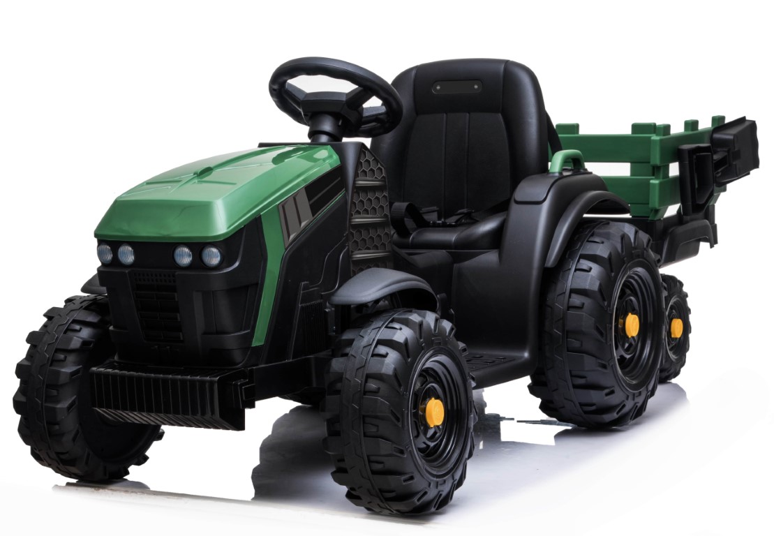 Se EL Traktor med anhænger til Børn 12V m/2.4G, Lædersæde, Gummihjul hos MM Action