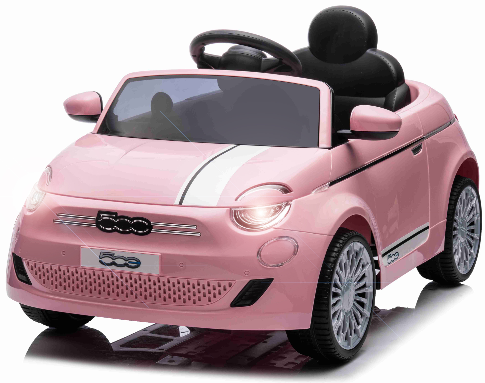 Se Fiat 500e Elbil til børn 12V m/Lædersæde, Gummihjul, 2.4G remote Pink hos MM Action