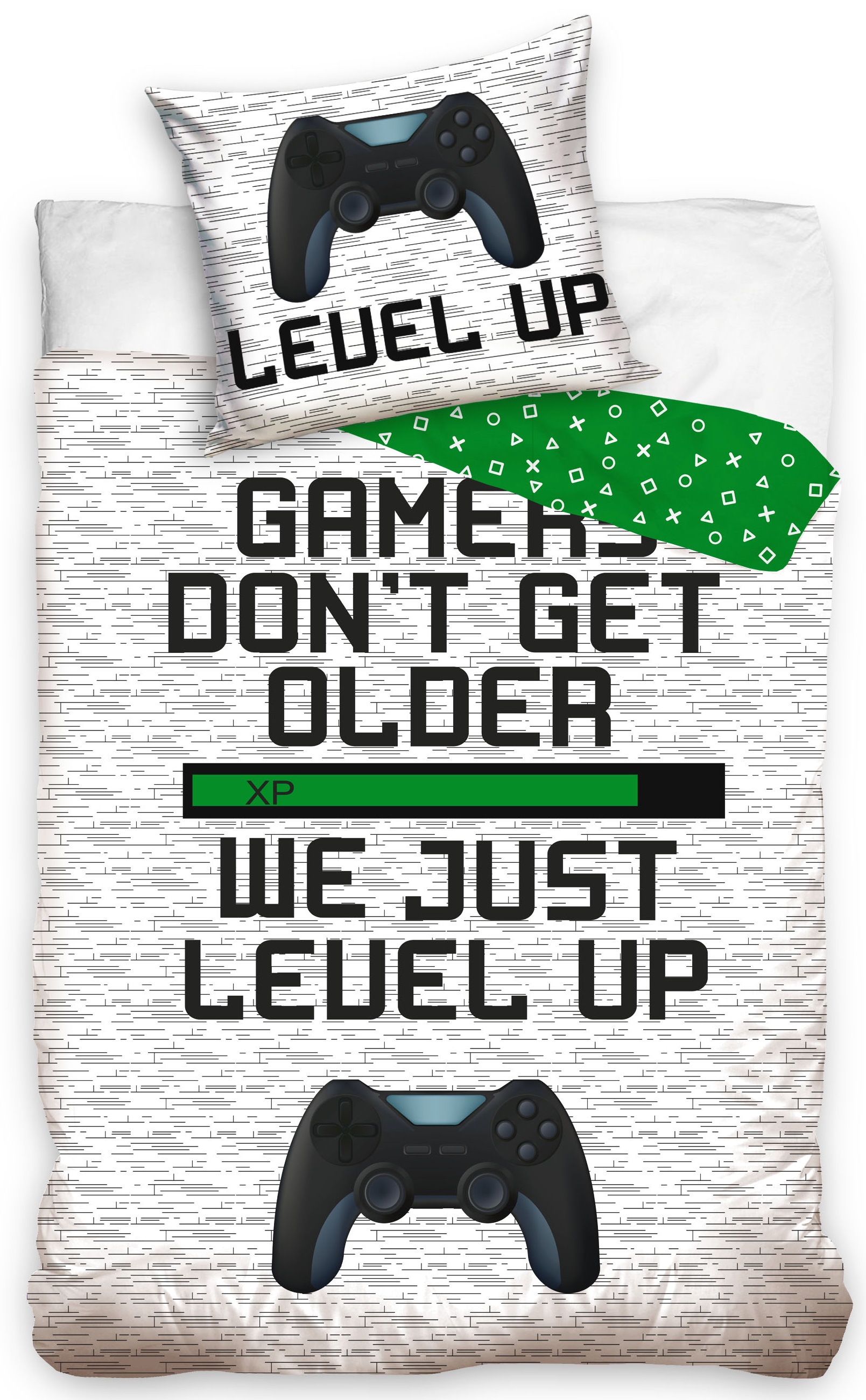 Se Gamer Sengetøj ''Level Up'' - 100 Procent Bomuld hos MM Action