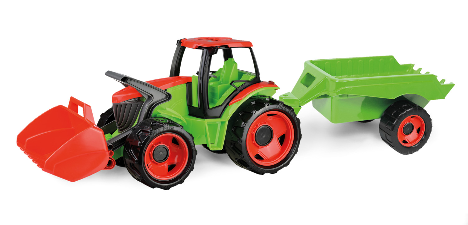 Se GIGA TRUCKS Traktor med frontskovl og Trailer, 108cm hos MM Action