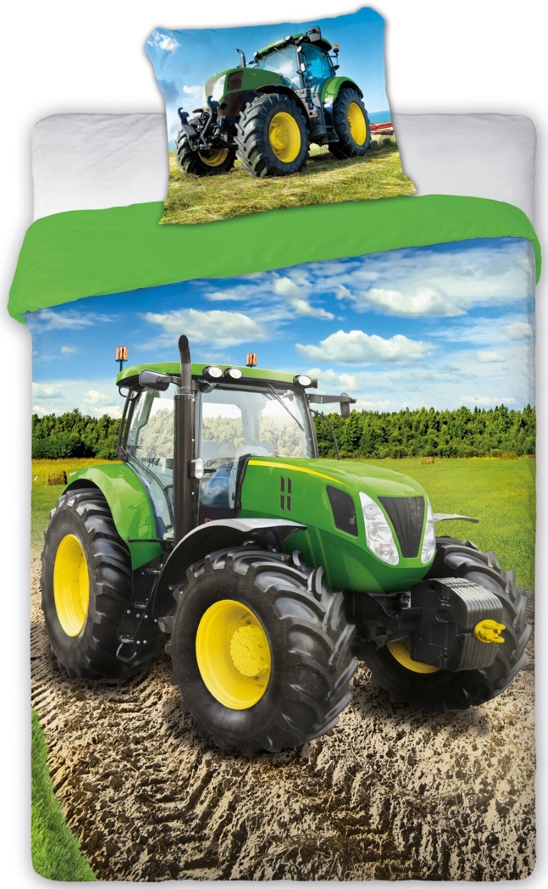 Grøn traktor Sengetøj 140x200 cm 100 procent bomuld Kr. 199 - på lager til omgående levering