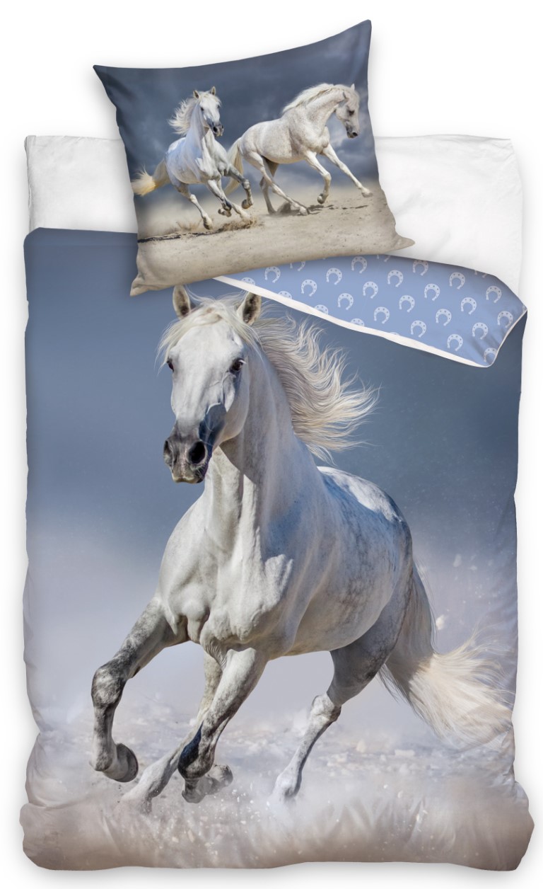 ''hvid hest'' Sengetøj 135 x 200, 100 procent bomuld