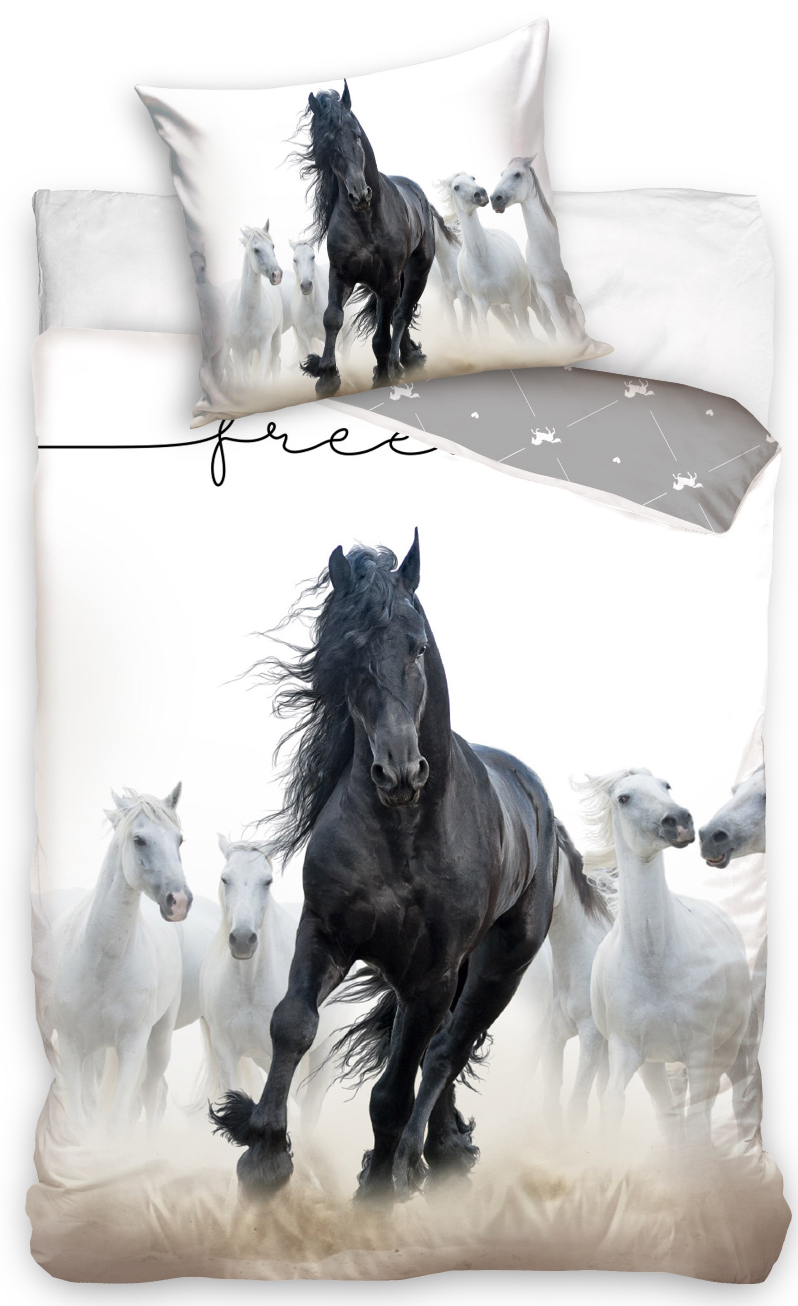 Heste sort og hvide 140 x 200, 100 procent bomuld Kr. - på lager til omgående levering