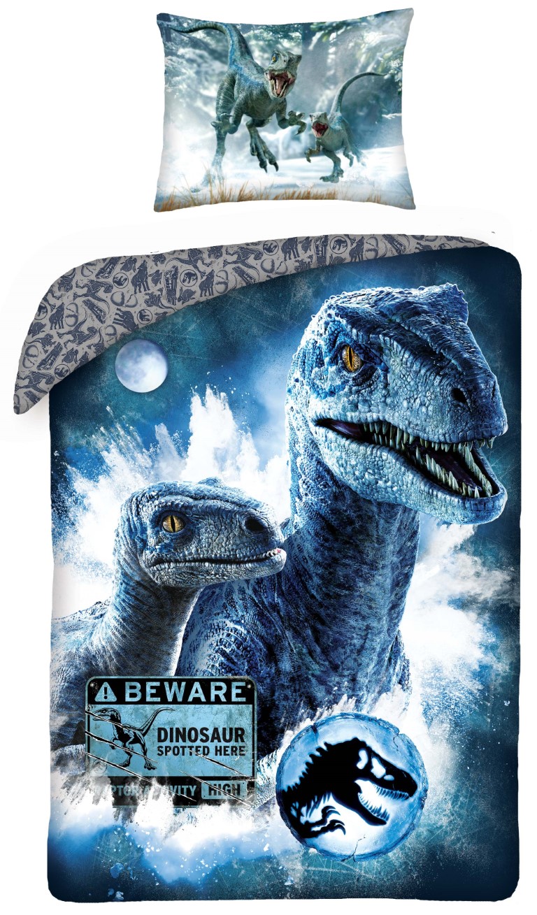 Se Jurassic World ''Beware Dino Spotted Here!'' Sengetøj - 100 Procent Bomuld hos MM Action