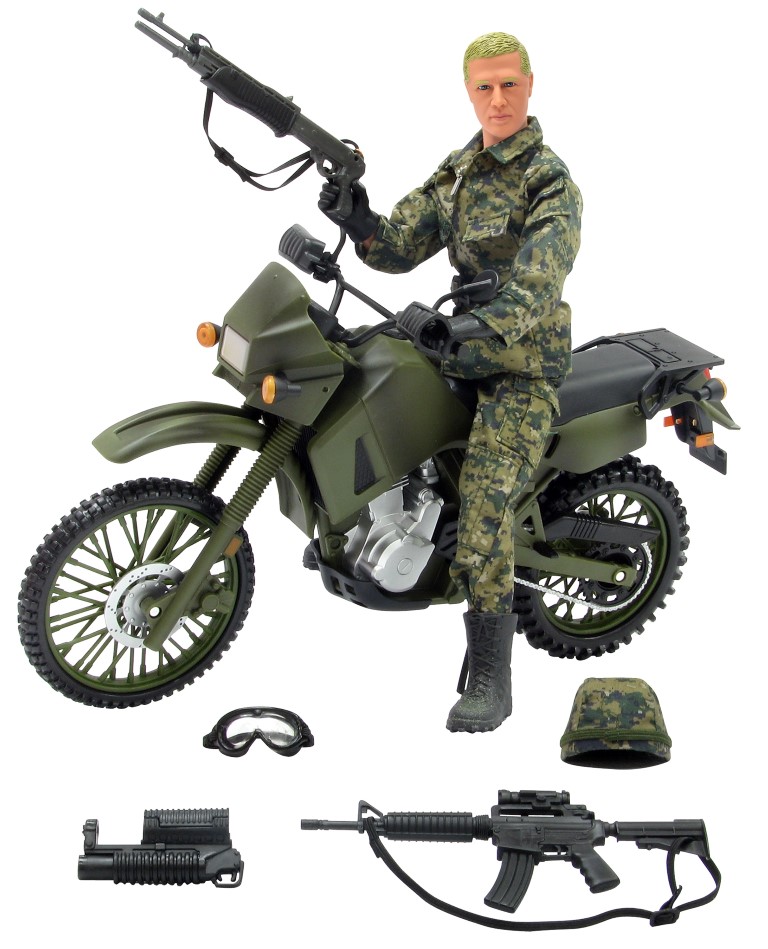 Billede af Kawasaki KLR 650 Militær Motorcykel 1:6 + Action Figur 30,5cm