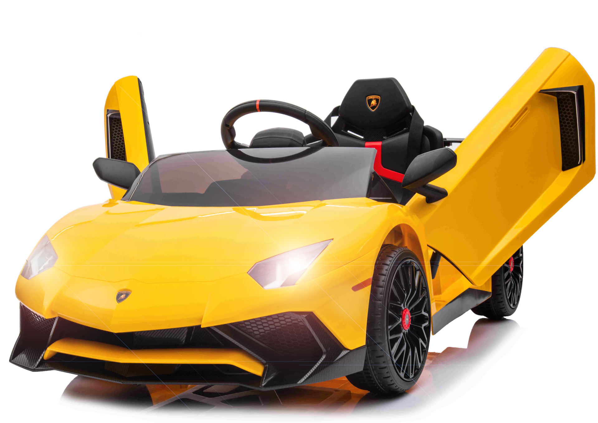Billede af Lamborghini Aventador SV ELBil til børn 12V m/Gummihjul, Lædersæde Gul