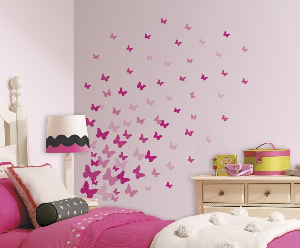 Billede af Lyserøde sommerfugle wallstickers