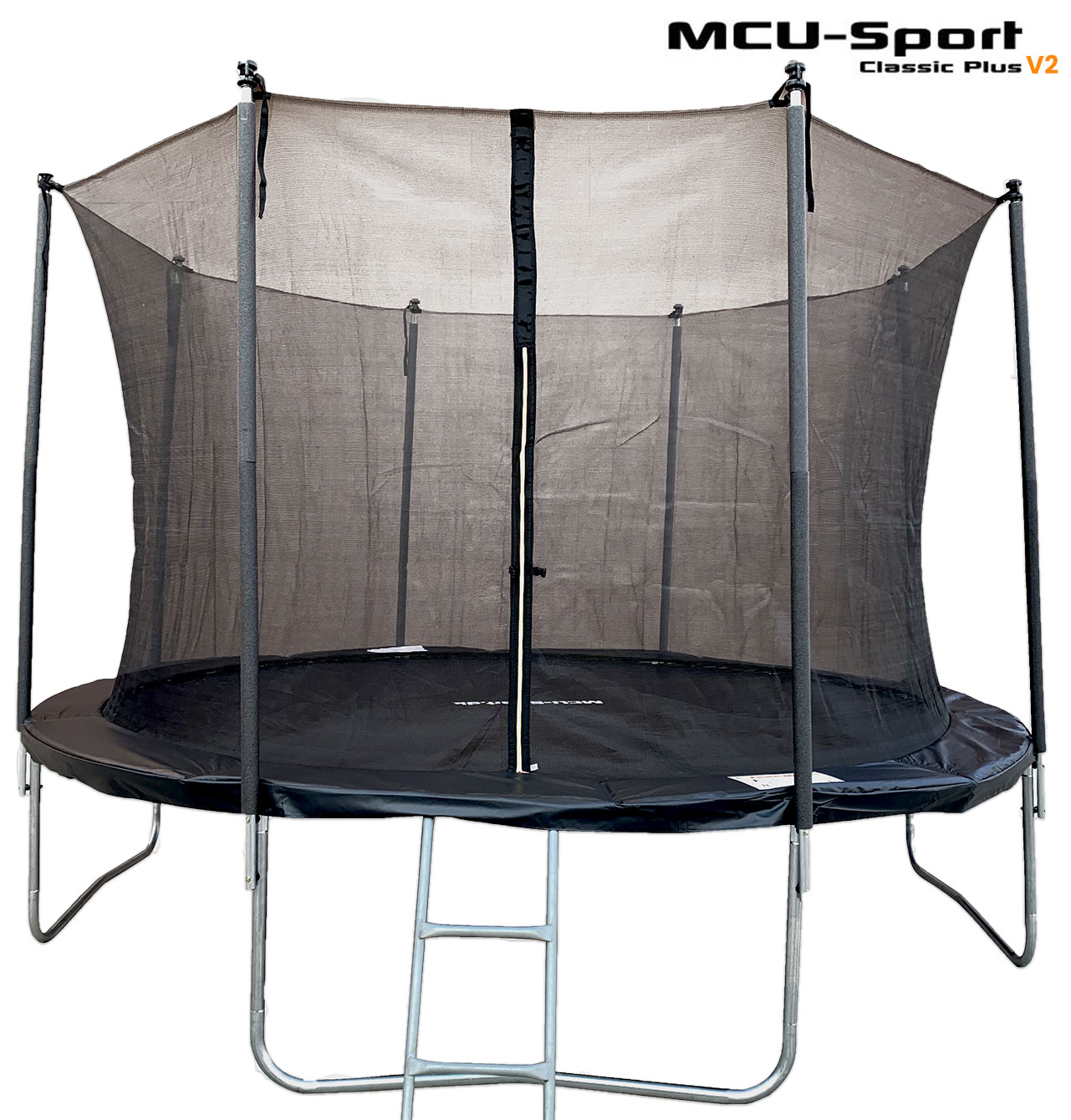 Se MCU-Sport Classic Plus V2 3.7M Trampolin + Sikkerhedsnet + Stige Sort hos MM Action