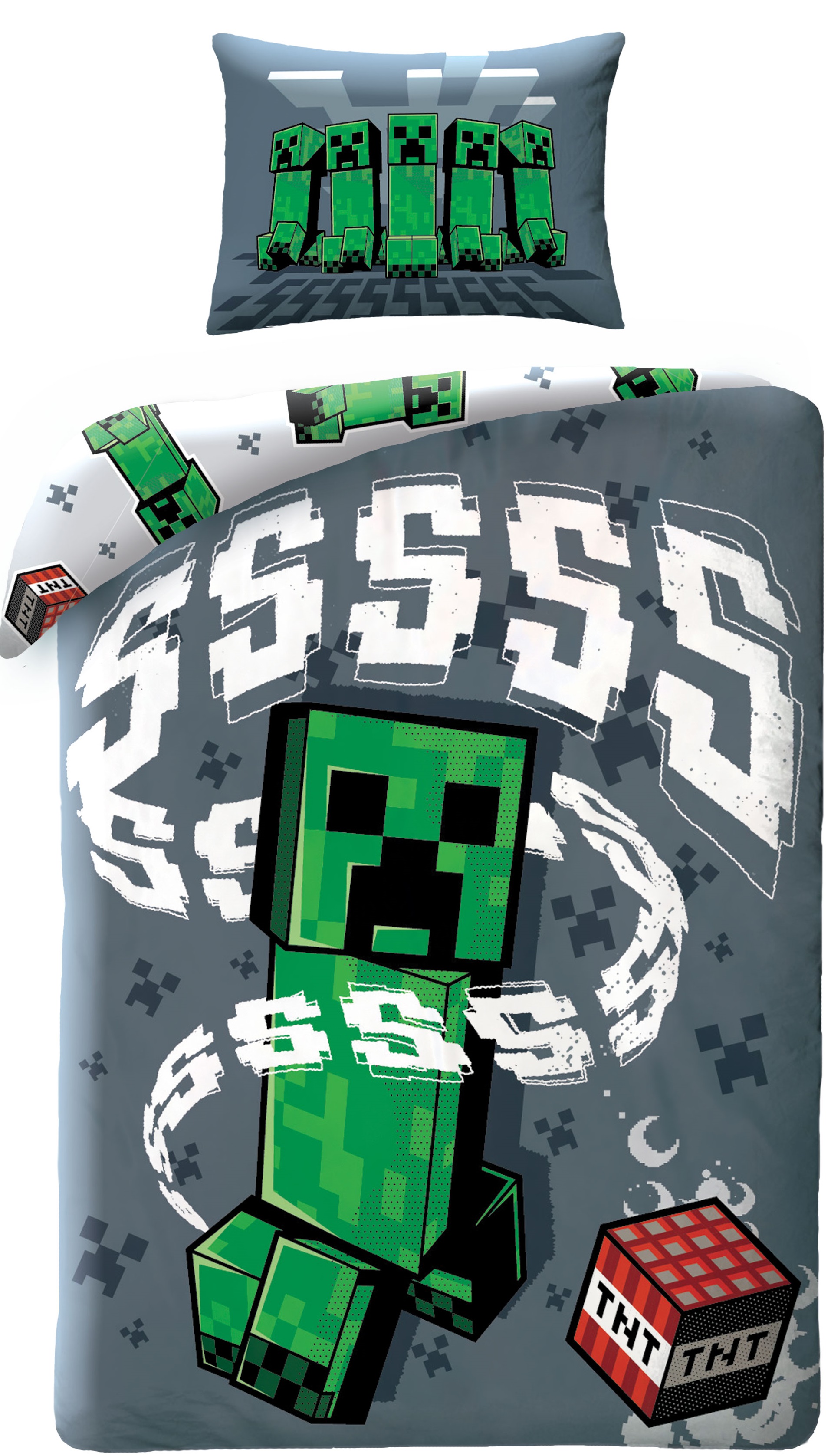 Se Minecraft Creeper Sengetøj 140 X 200 Cm - 100 Procent Bomuld hos MM Action