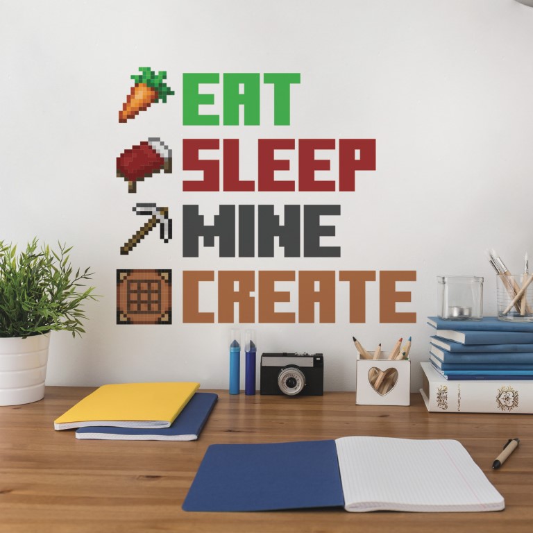 Se Minecraft Eat, Sleep, Mine, Create Wallstickers hos MM Action