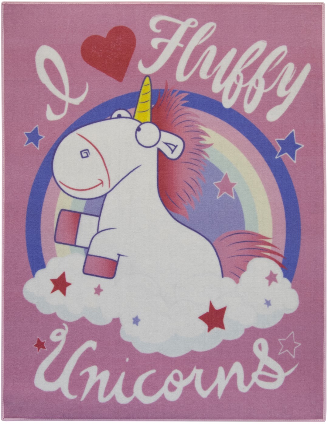 Se Minions I Love Fluffy Unicorns De Luxe gulvtæppe til børn 95x125 hos MM Action