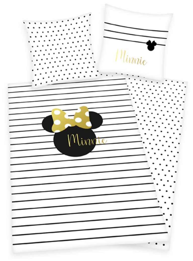 Se Minnie Mouse Sengetøj Med Guldprint - 100 Procent Bomuld hos MM Action