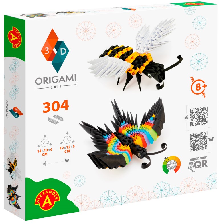 Origami 3D 2-i-1 pakke - Bi og sommerfugl