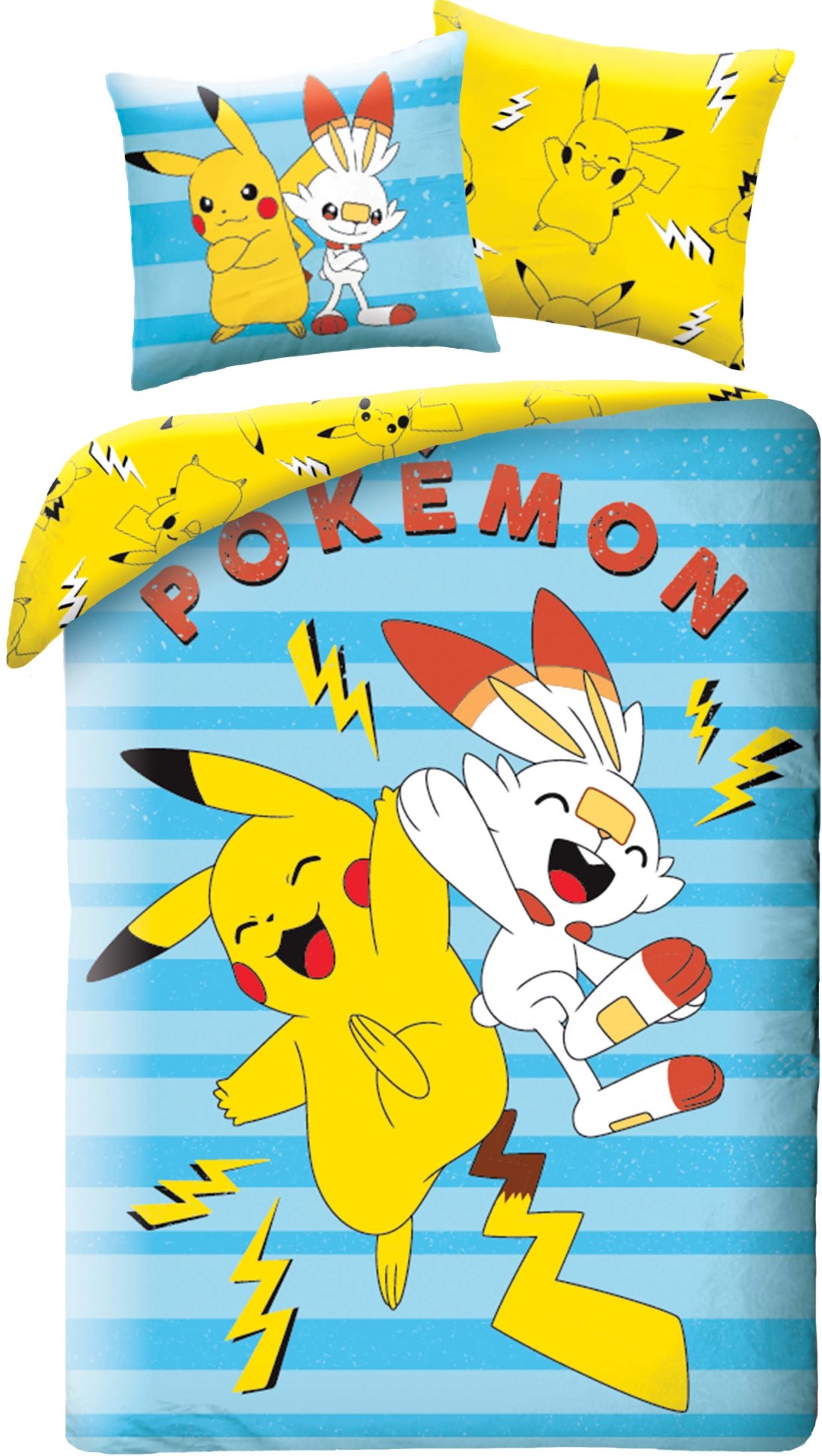 Se Pokemon Pikachu Og Scorbunny Sengetøj - 100 Procent Bomuld hos MM Action
