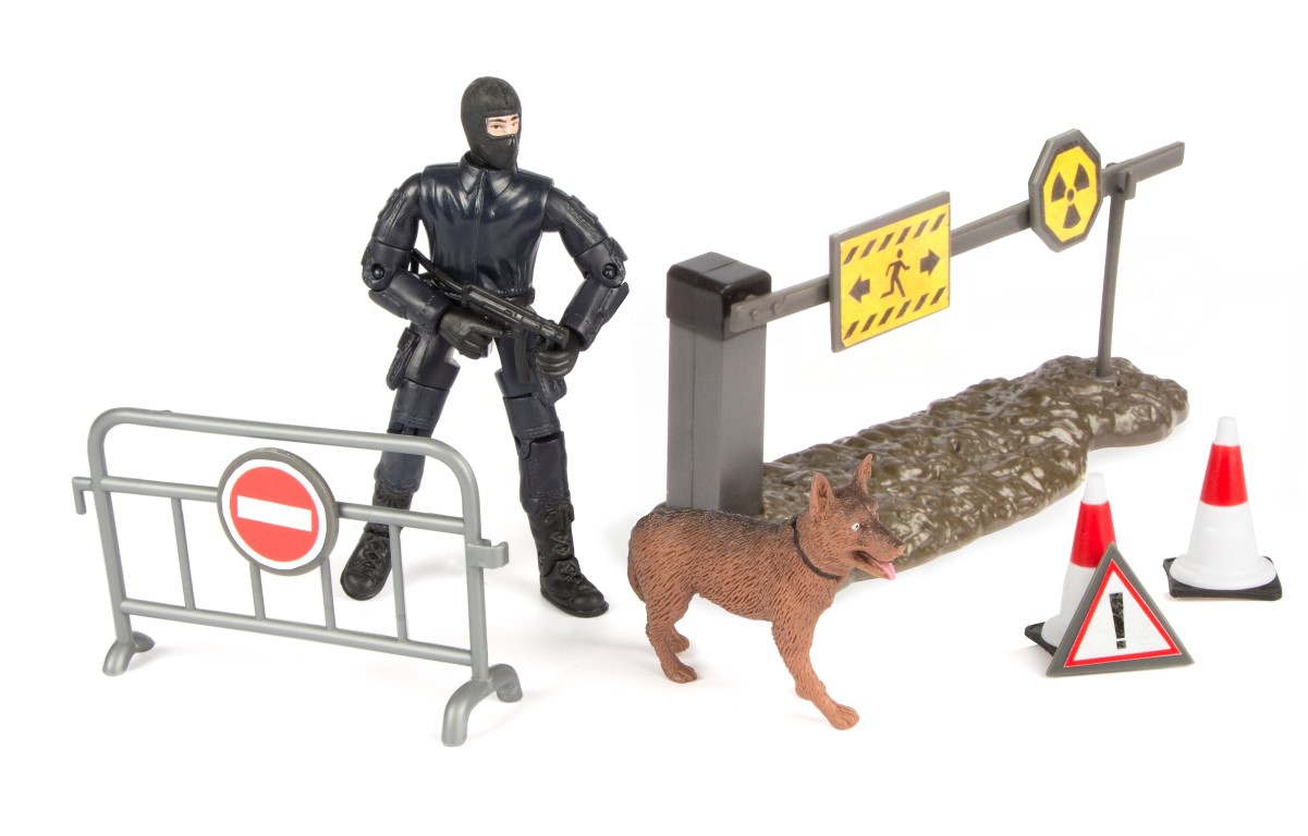 S.W.A.T. Action Figur  + Hund + afspærring 1:18